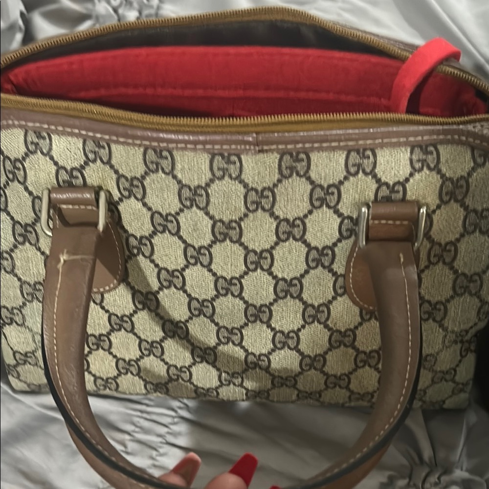 Gucci Beige and Brown Satchel with Red and Green Stripe - Picture 6 of 7